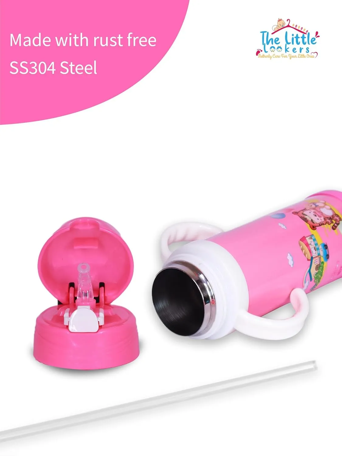 THE LITTLE LOOKERS Stainless Steel Sipper Bottle for Kids/Sipper Bottle with Straw/Travelling Water Bottle for Kids with Straw - 450ml