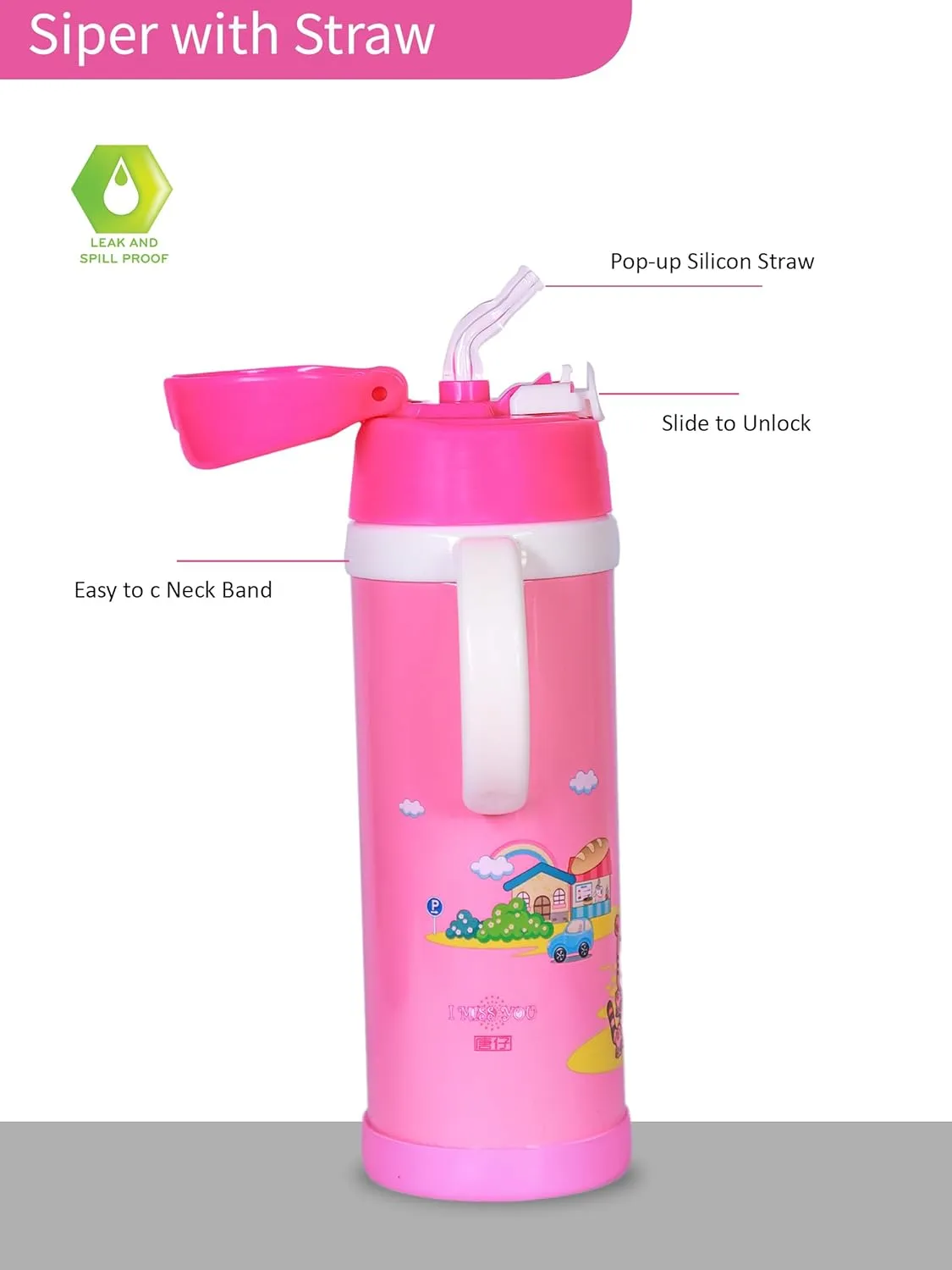 THE LITTLE LOOKERS Stainless Steel Sipper Bottle for Kids/Sipper Bottle with Straw/Travelling Water Bottle for Kids with Straw - 450ml