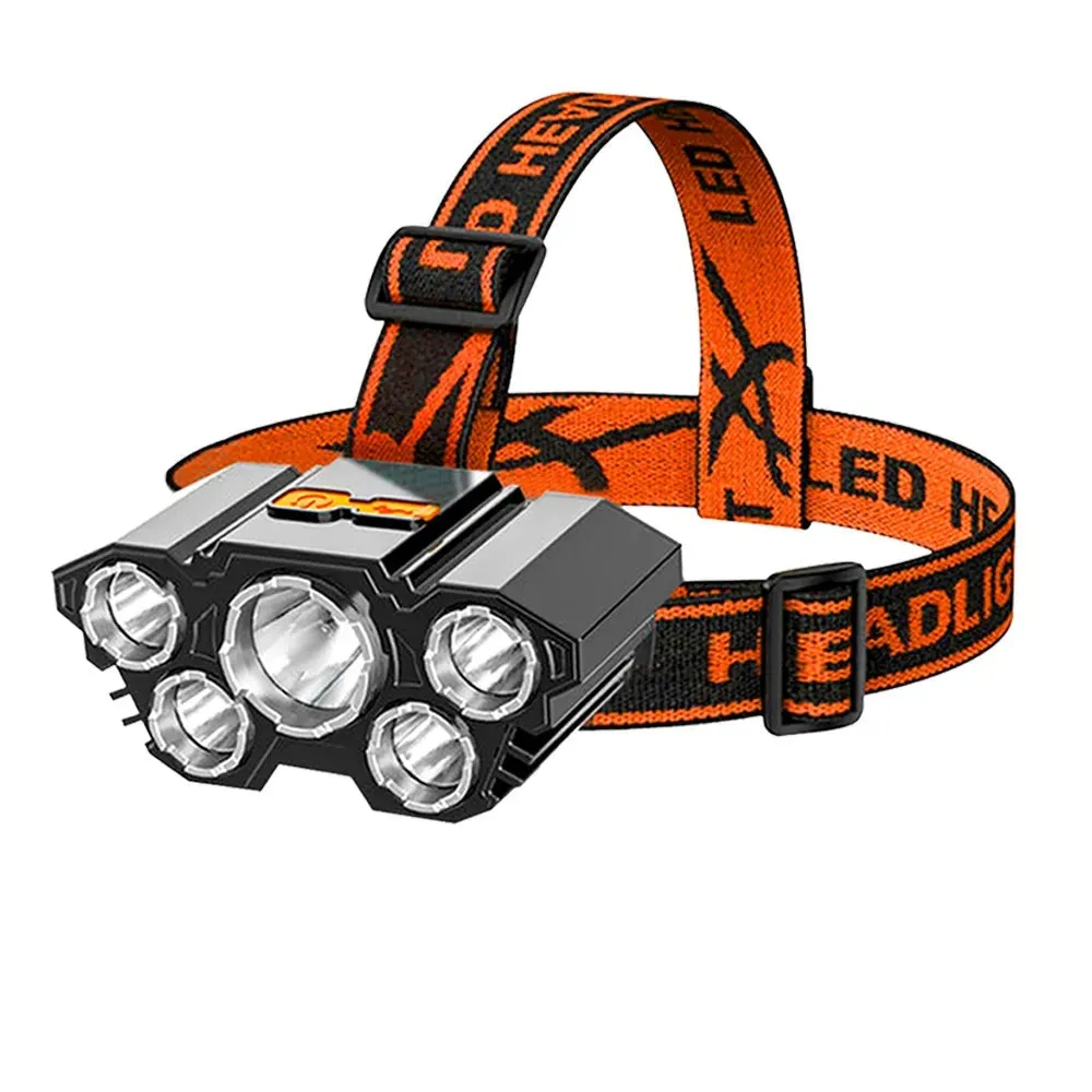 USB Rechargeable Headlamp Portable 5LED Headlight Built In Battery Torch Portable Working Light Fishing Camping Head Light