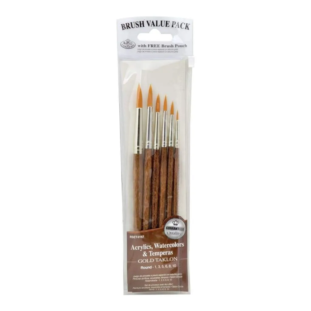 Value Pack Brush Sets Gold Taklon Round 6 pack