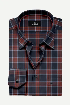 Vegas - Brown With Navy Blue Checked Shirts For Mens | Ariser