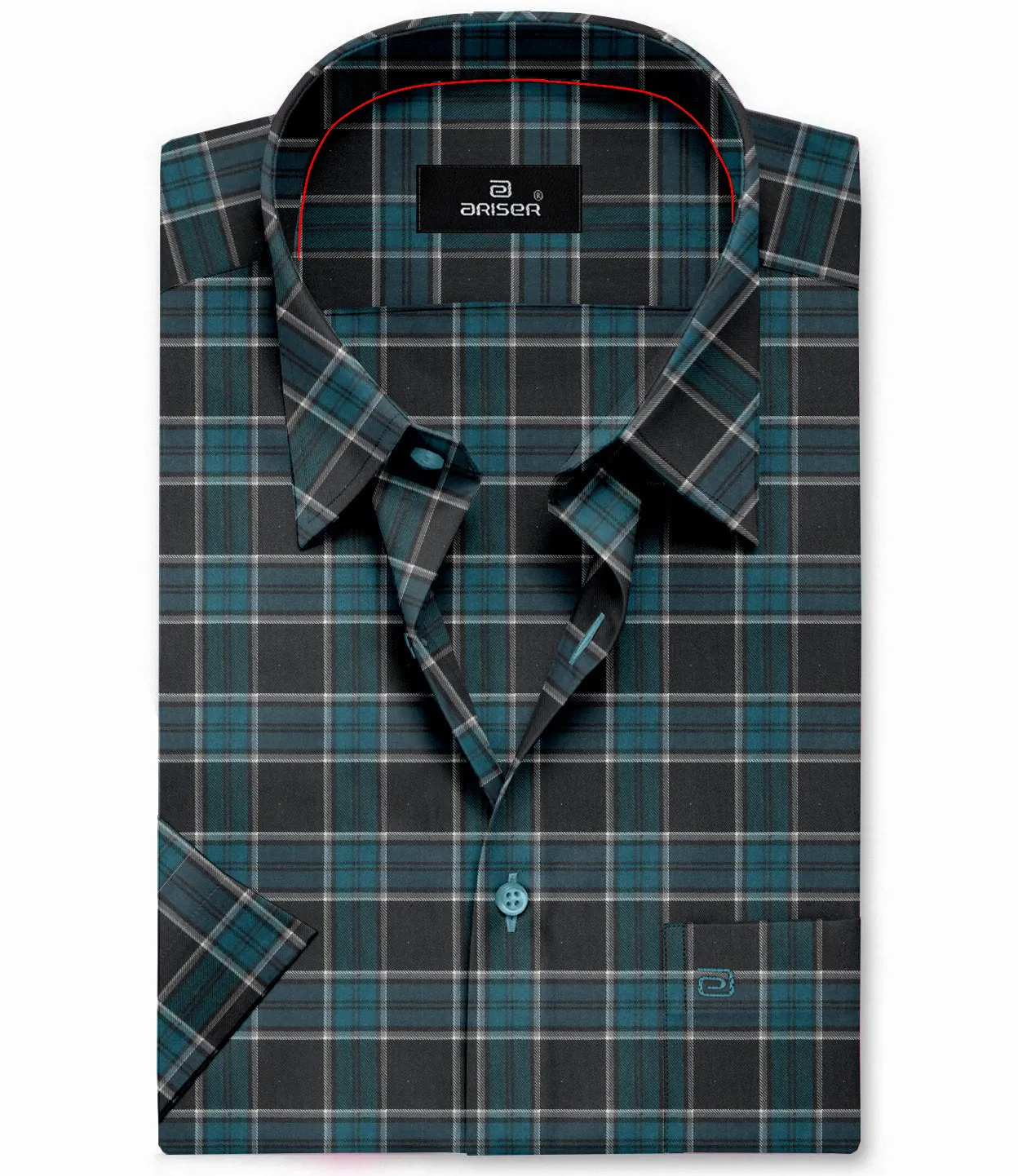 Vegas - Teal Blue With Black Checked Shirts For Mens | Ariser