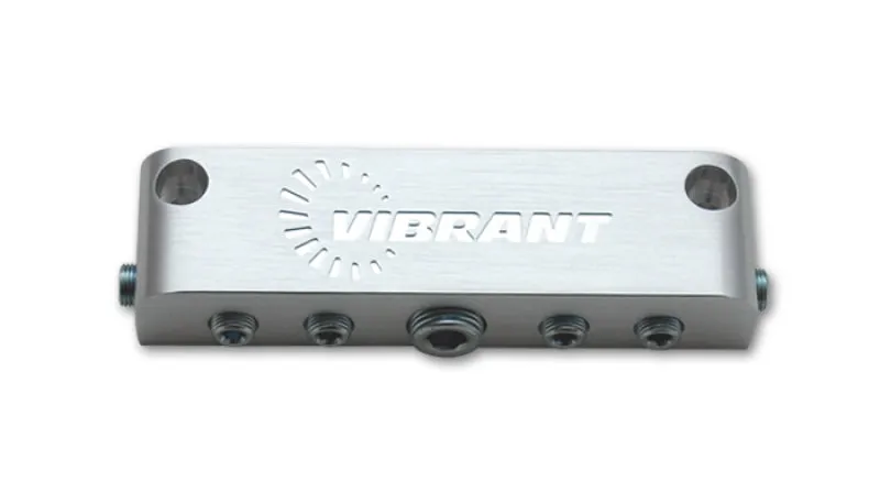 Vibrant Manifold Fitting 4 Way 3/8" NPT Female Inlet Six 1/8" NPT Female Outlets - Aluminum