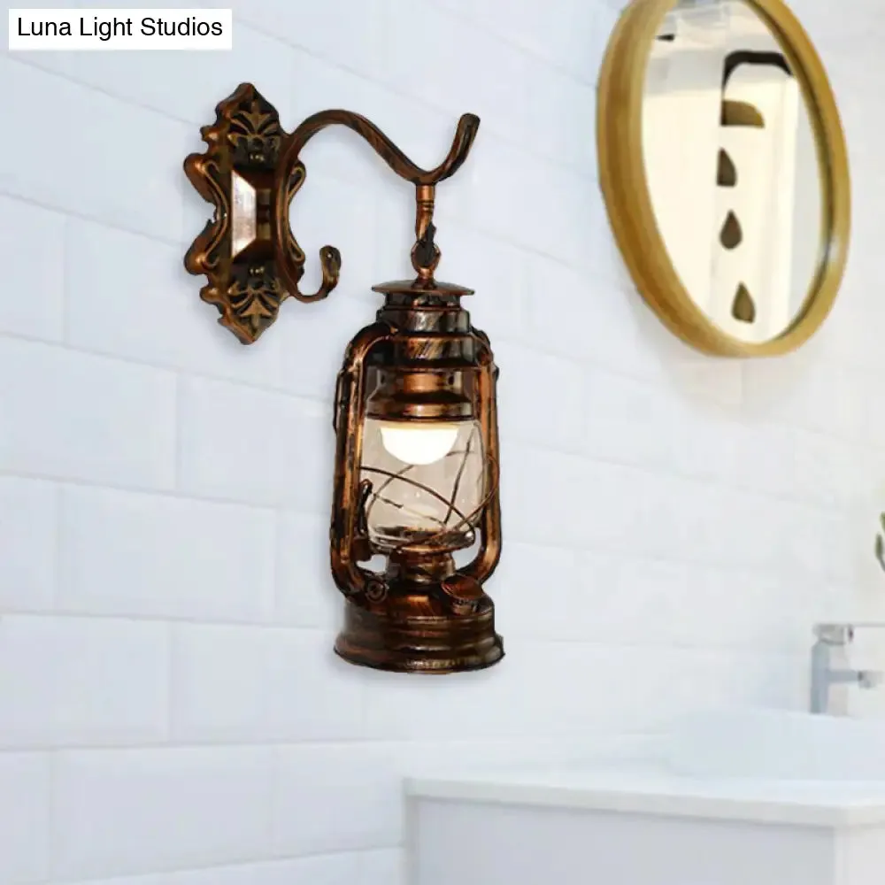 Vintage Bronze Kerosene Wall Sconce - Industrial Clear Glass - 1 Light Fixture -13"/14"/16