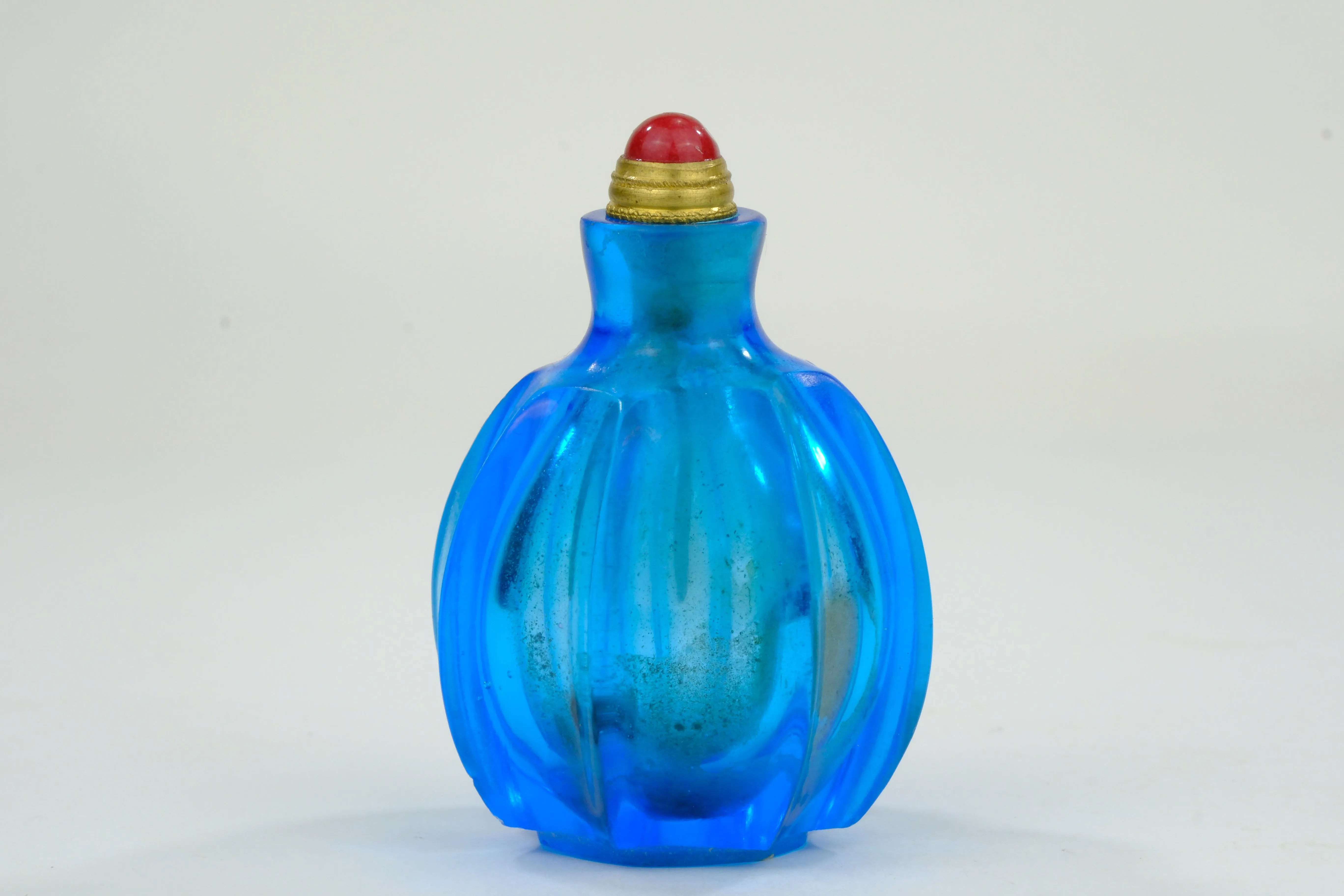 Vintage Chinese Cobalt Blue Glass Snuff Bottle 2.5"