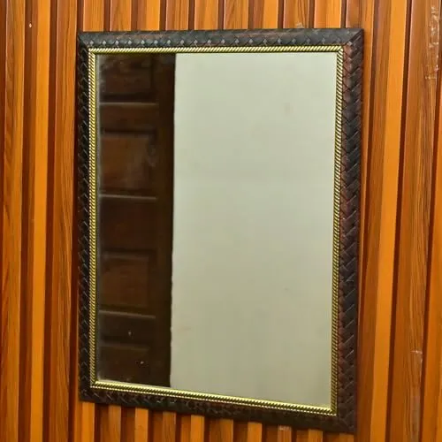 Vintage Look Wooden Frame Mirror with Golden Touch