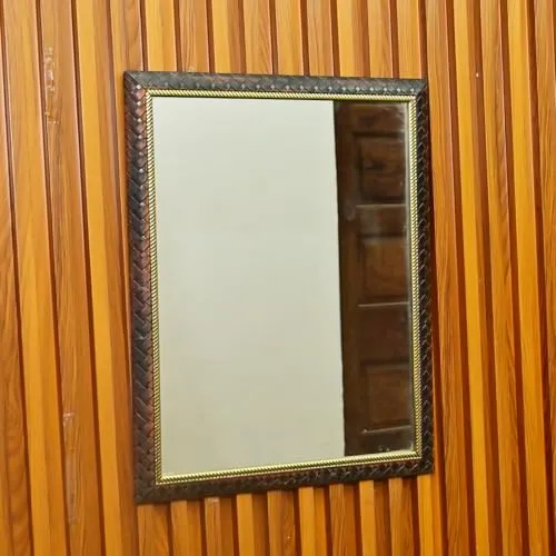 Vintage Look Wooden Frame Mirror with Golden Touch