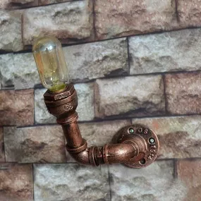 Vintage Metallic Pipe Wall Sconce with Open Bulb - Antique Copper Finish