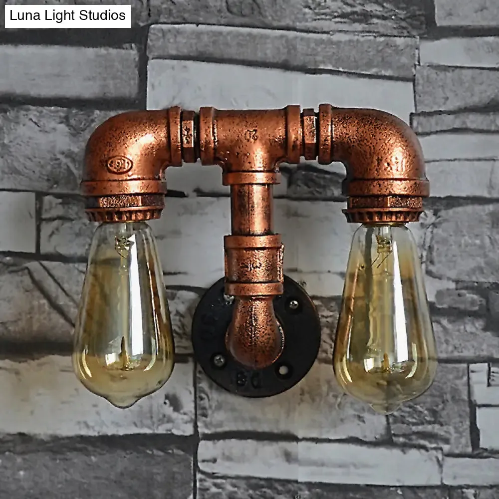 Vintage Metallic Pipe Wall Sconce with Open Bulb - Antique Copper Finish