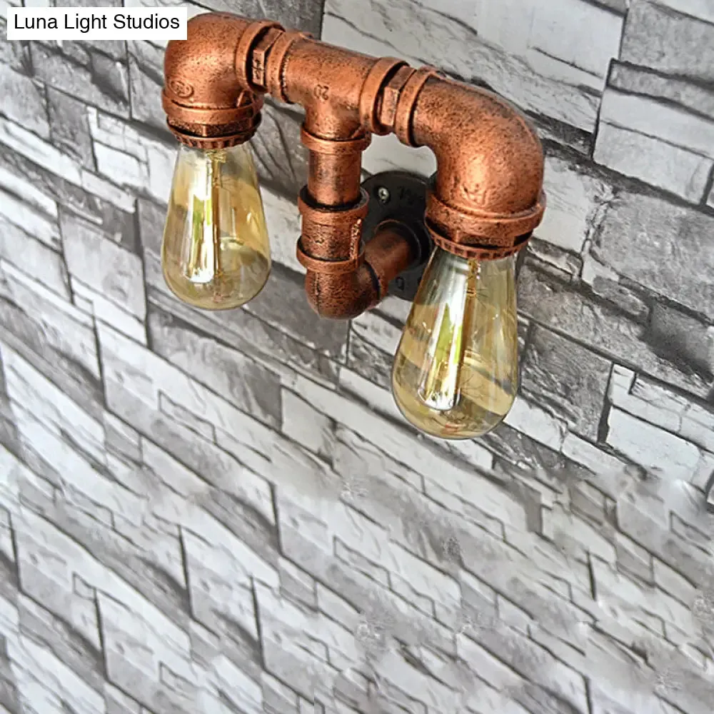 Vintage Metallic Pipe Wall Sconce with Open Bulb - Antique Copper Finish