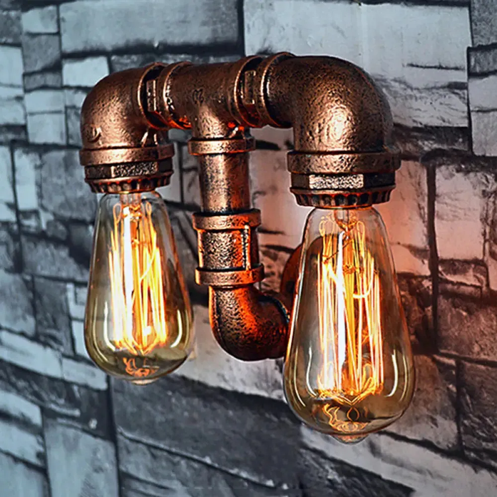 Vintage Metallic Pipe Wall Sconce with Open Bulb - Antique Copper Finish