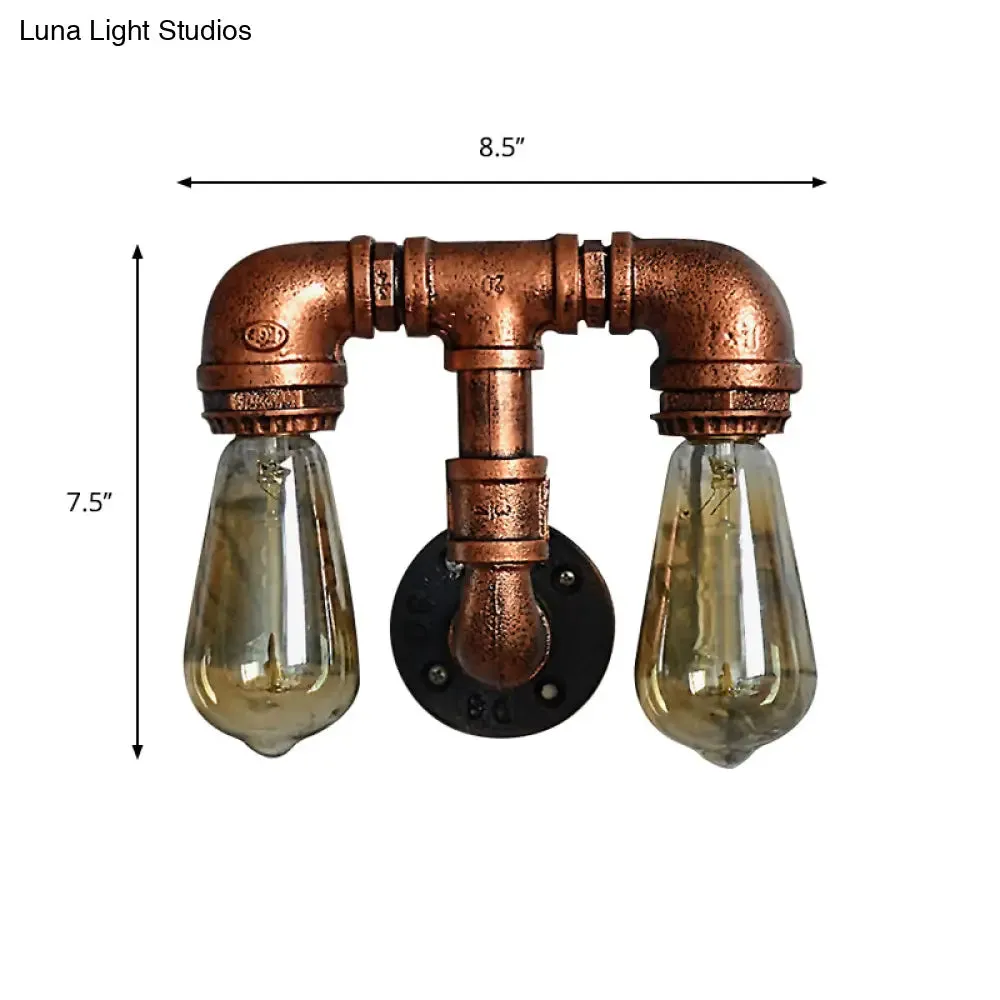 Vintage Metallic Pipe Wall Sconce with Open Bulb - Antique Copper Finish