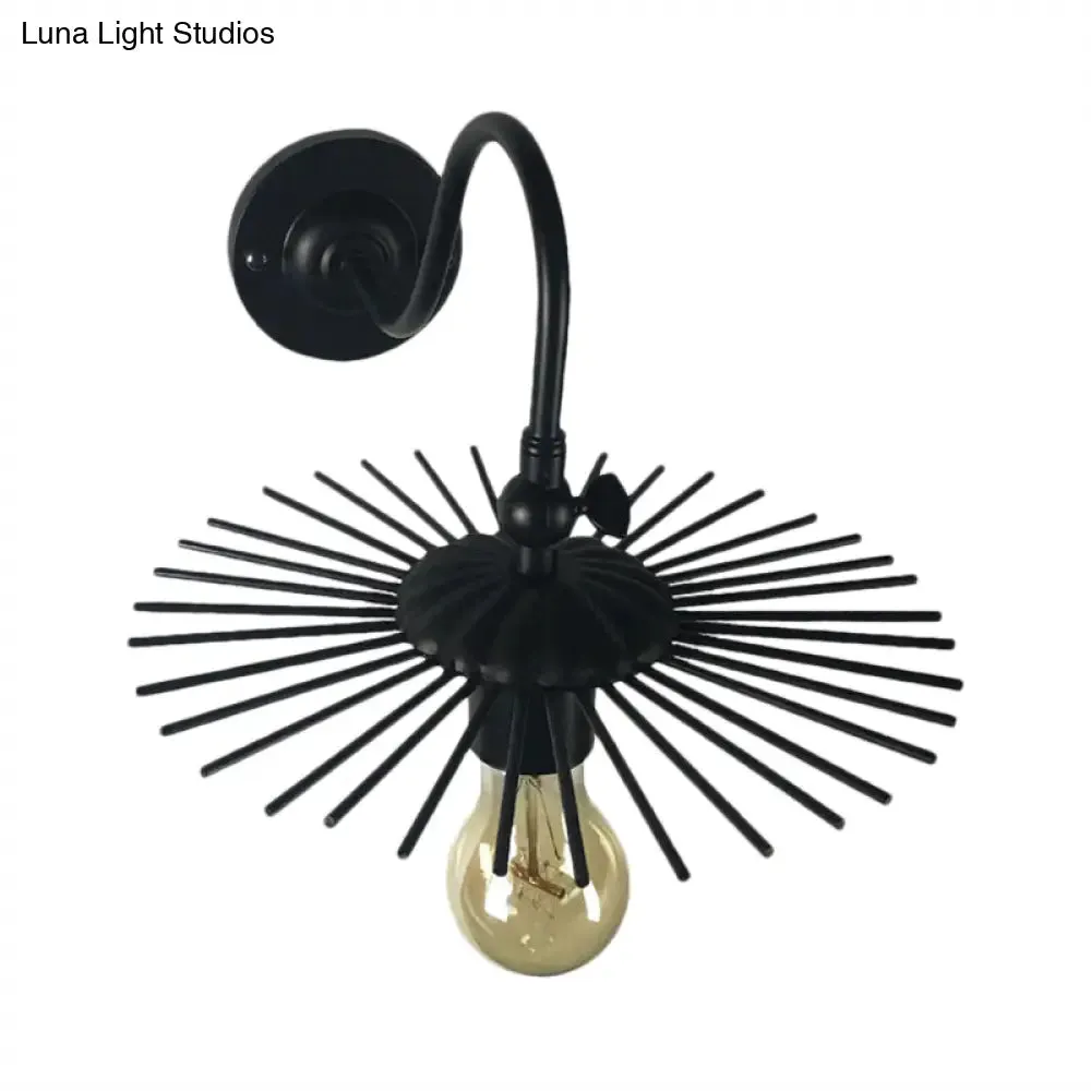 Vintage Style Sputnik Design Open Bulb Wall Lamp - Black Metal Sconce Lighting