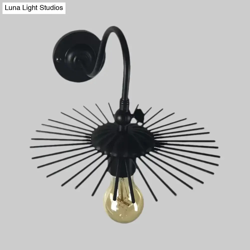 Vintage Style Sputnik Design Open Bulb Wall Lamp - Black Metal Sconce Lighting