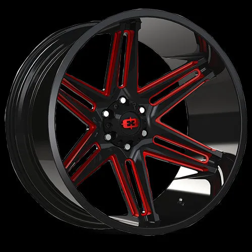 Vision Off-Road 363 Razor 20X10 5X150 -25mm Gloss Black Milled Spoke with Red