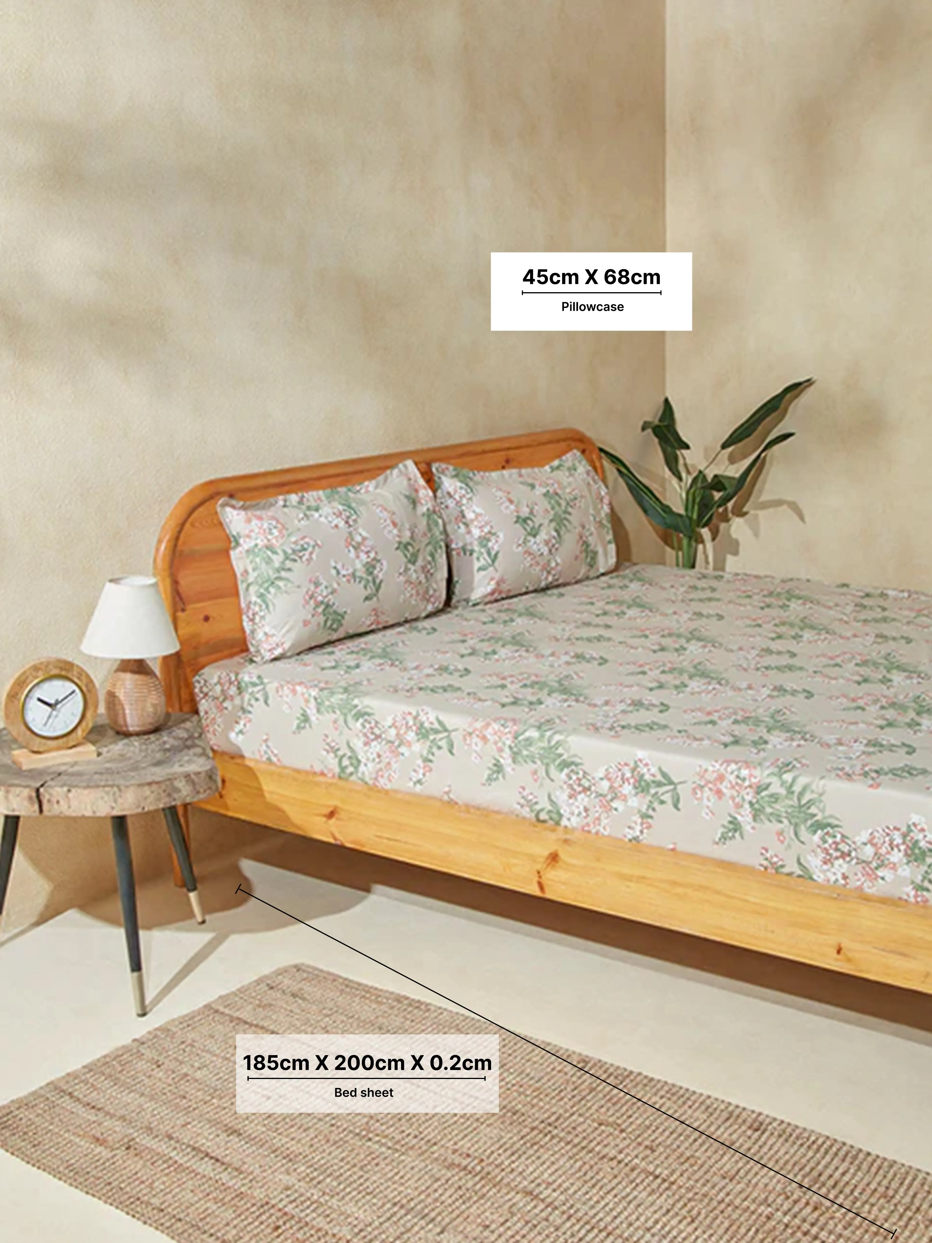 Westside Home Rust Botanical King Bed Fitted Sheet and Pillowcase Set