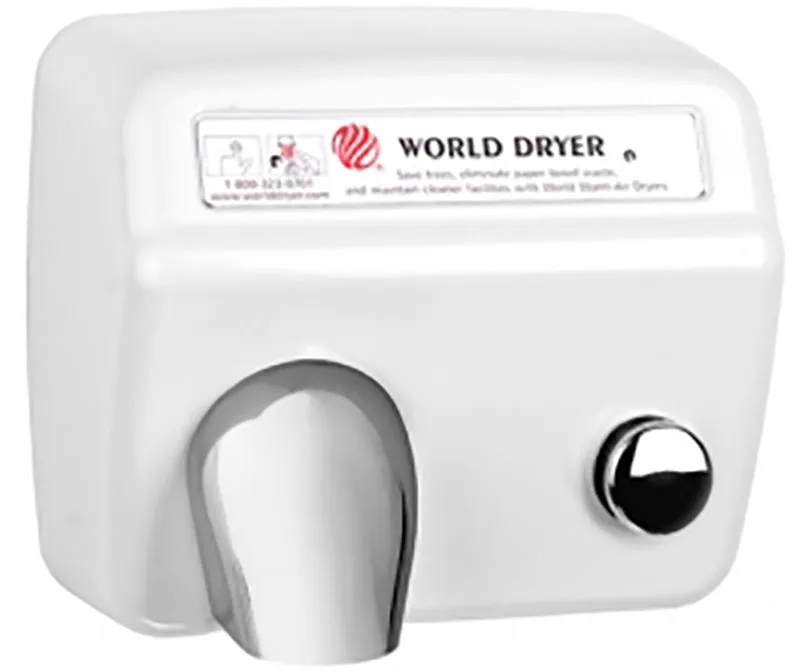 WORLD DRYER® A5-974 Model A Series Hand Dryer - Cast-Iron White Porcelain Push Button Surface-Mounted