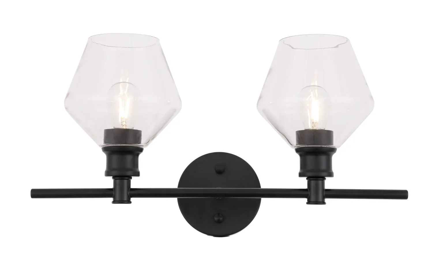 ZC121-LD2312BK - Living District: Gene 2 light Black and Clear glass Wall sconce